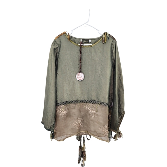 Giselle Shepatin Women's Silk Metallic Lagenlook Long Sleeves Top - M - Picture 1 of 9